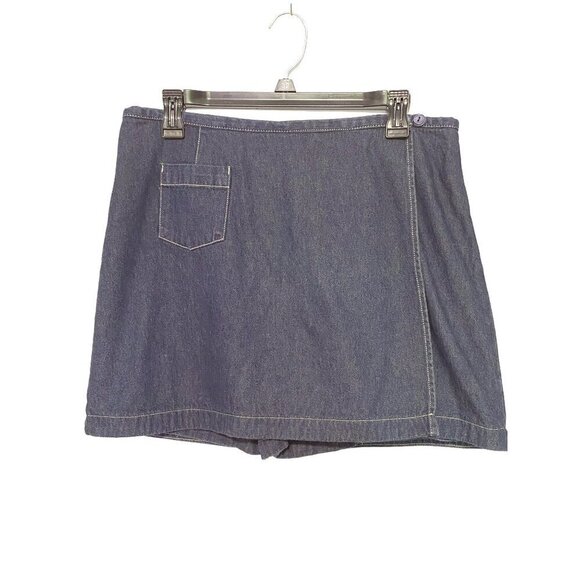 i.e. relaxed Blue Denim Wrap Skort with Zipper Button Closure Women’s Size 10 - Picture 1 of 7